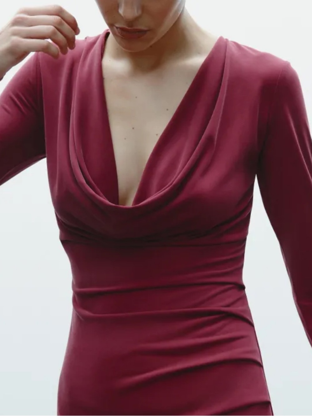 NWT 🍷 Zara Wine-Red Long-Sleeve Cowl-Neck Maxi Dress size L - Picture 2 of 7